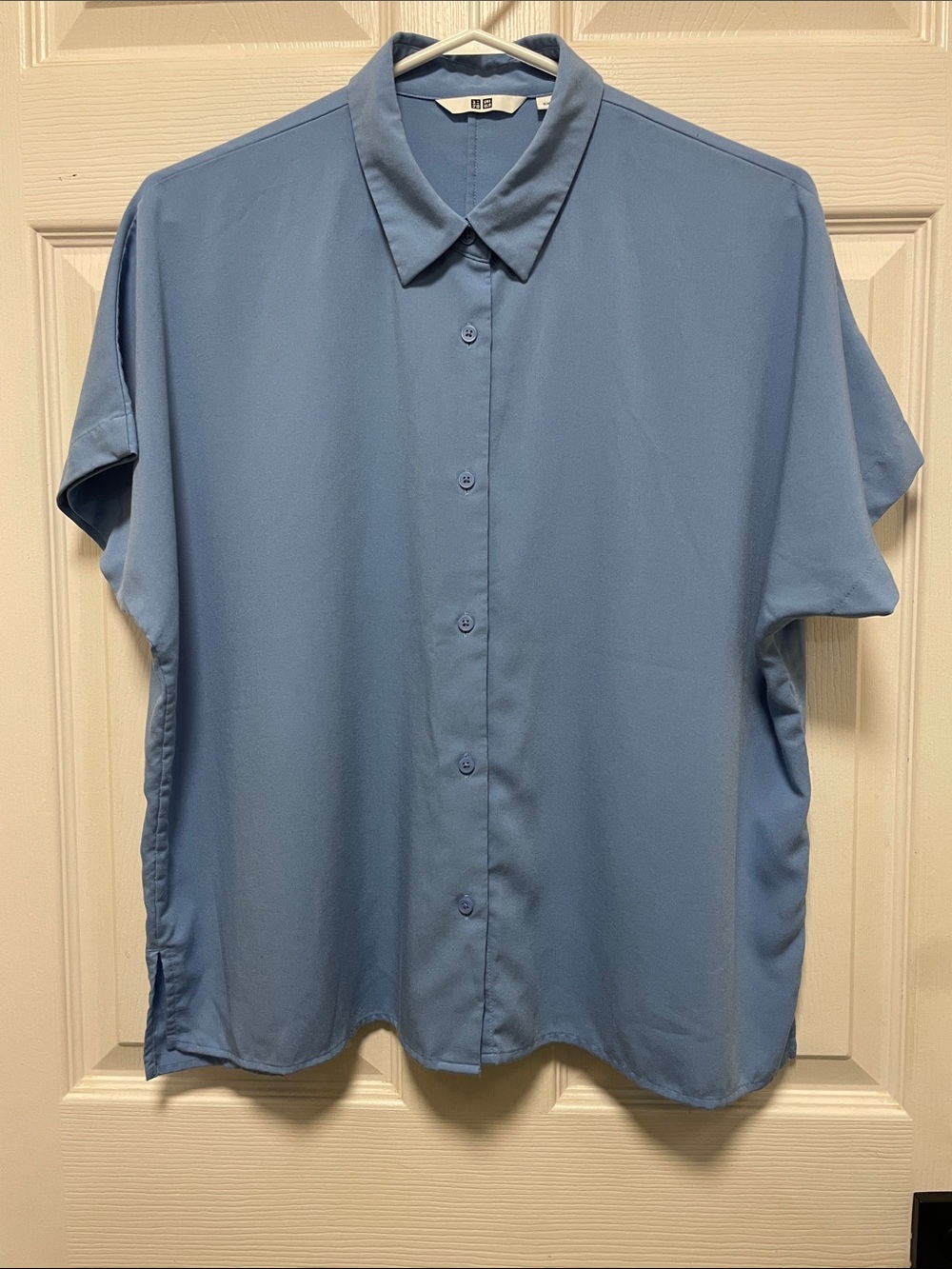 Uniqlo | Short-Sleeve | Button-Up | Collared | Boxy |Blouse |Dusty Blue |Size S